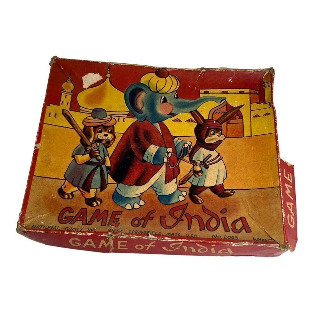 VINTAGE  GAME OF INDIA PARCHEESI  RARE NATIONAL GAMES INC READ Graphics Elephant